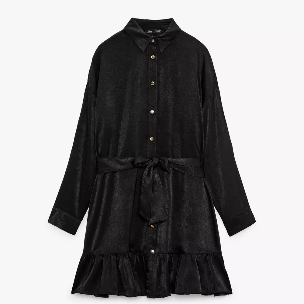 zara black dress gold buttons ZARA WOMAN NWT SS25 BLACK BELTED CREPE MIDI DRESS ALL SIZES 3897/054/800